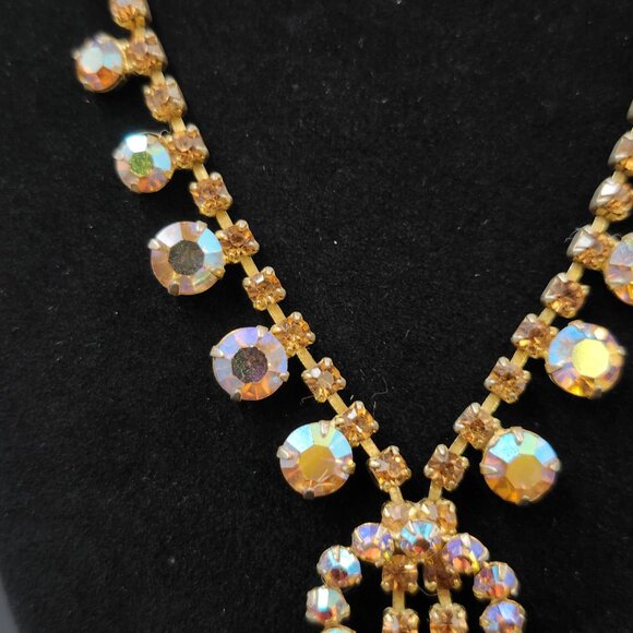 Vintage Rhinstone Necklace Aurora Borealis & Citrine - Picture 4 of 7